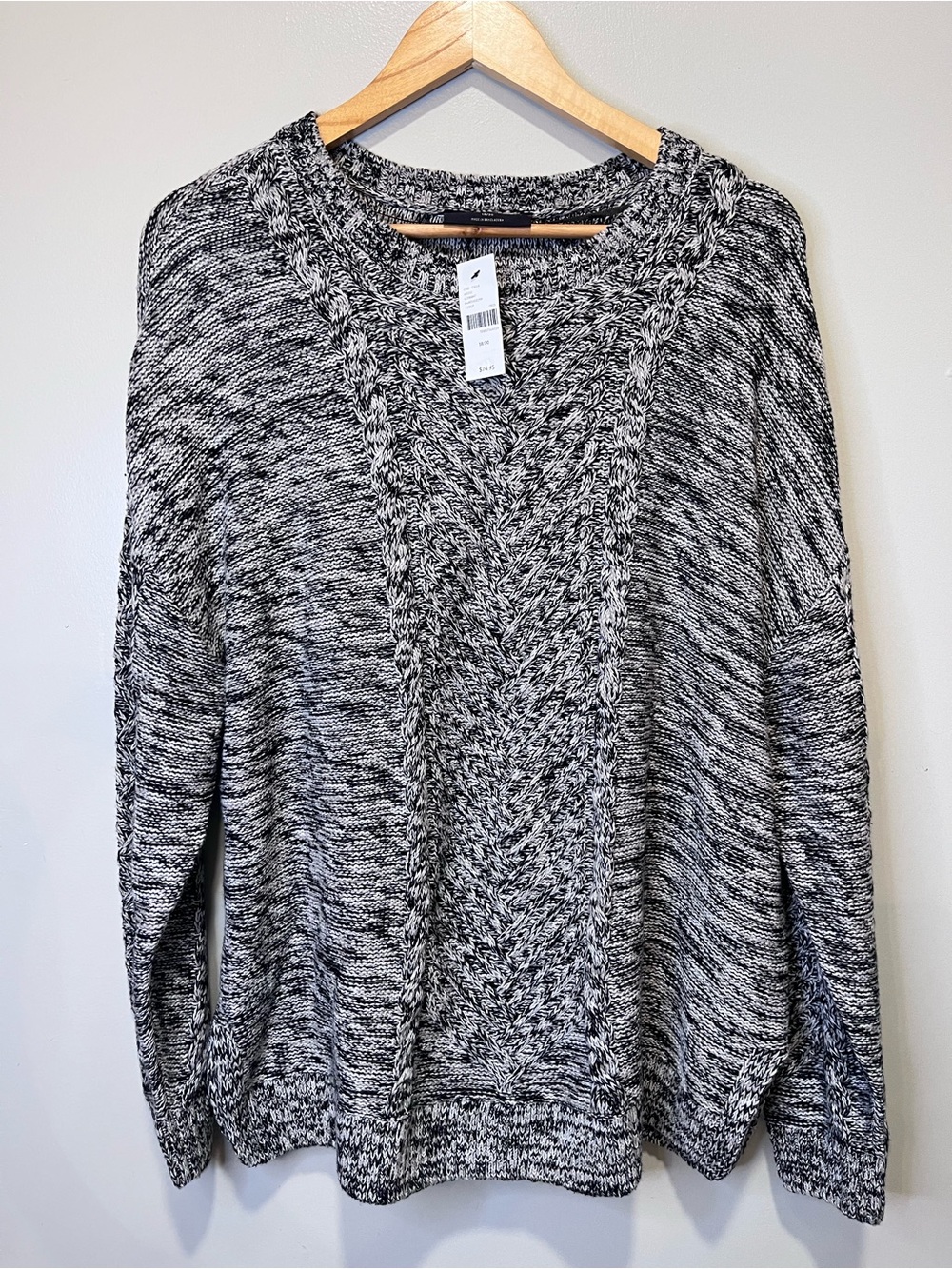 NWT Lane Bryant Black & White Marled Cable Knit Sweater